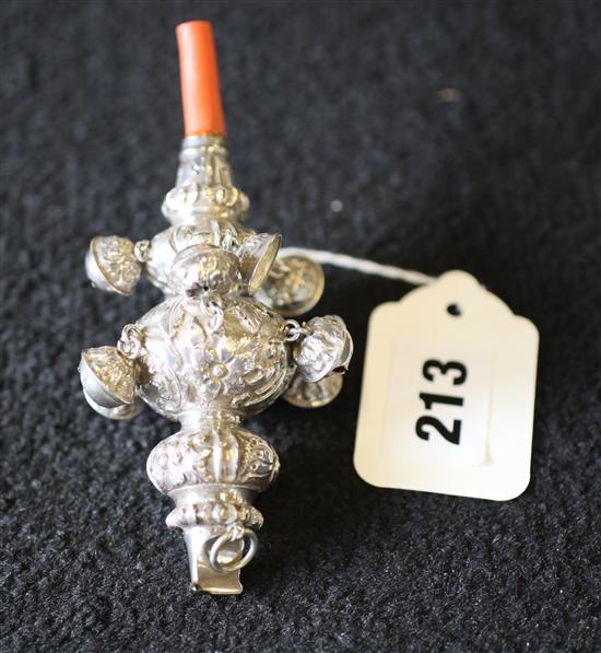 Victorian silver and coral babys rattle (some faults)